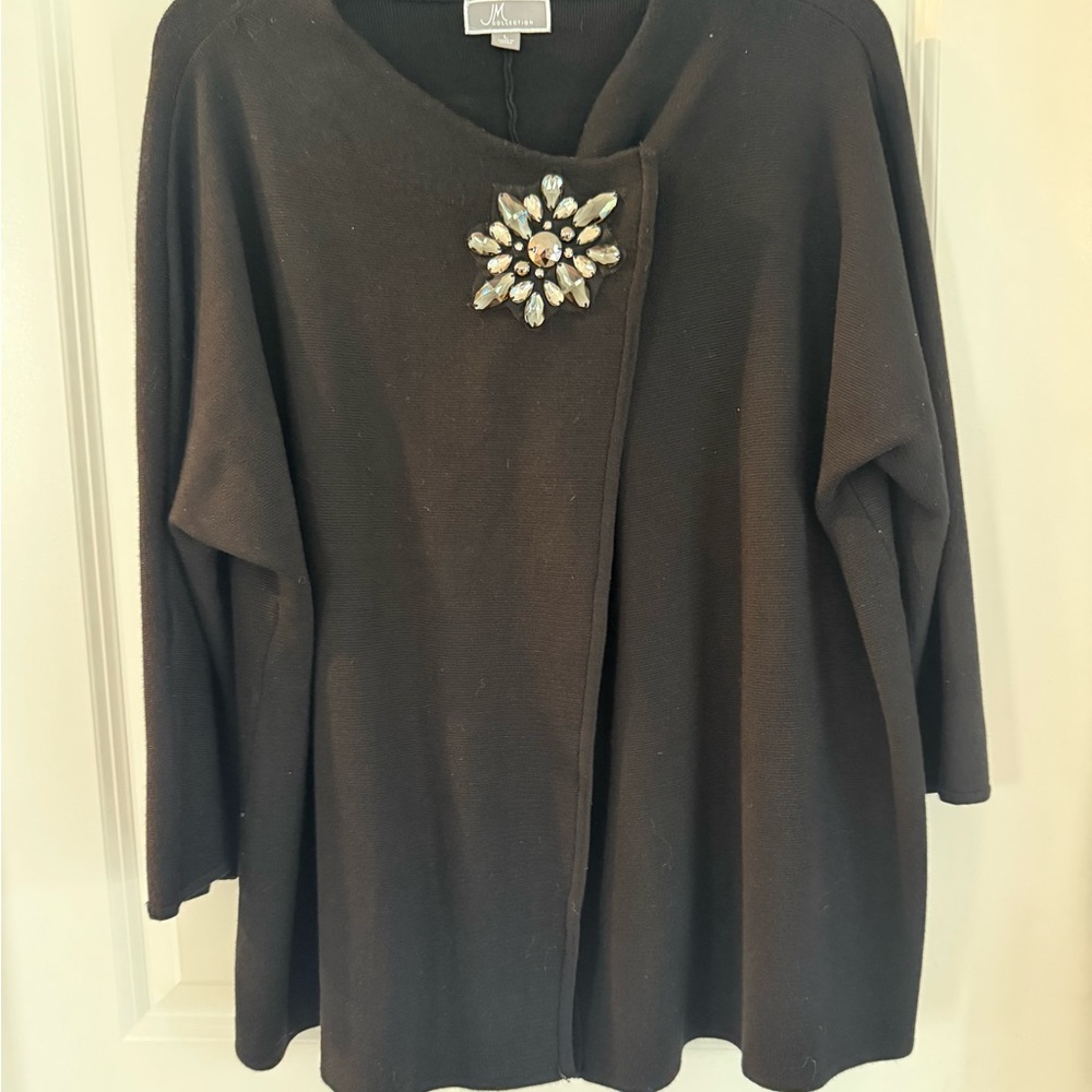 JM Collection Black Cardigan with Jewel Accent